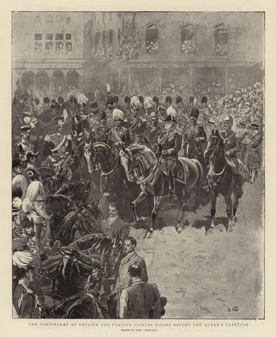 Le contingent de princes anglais et étrangers chevauchant devant le carrosse de la reine - John Charlton